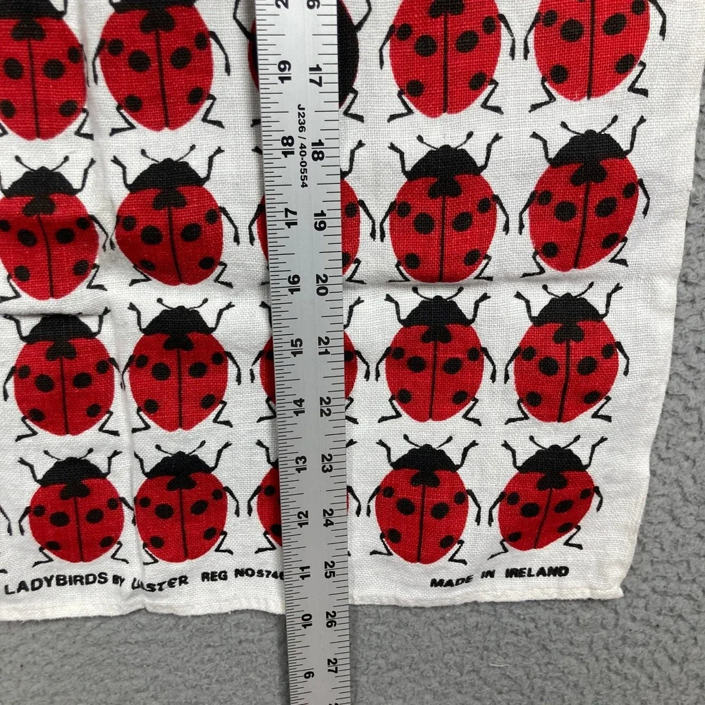 Ulster Ladybirds Tea Towel Red White Irish Linen Vintage Ladybug Print Kitchen